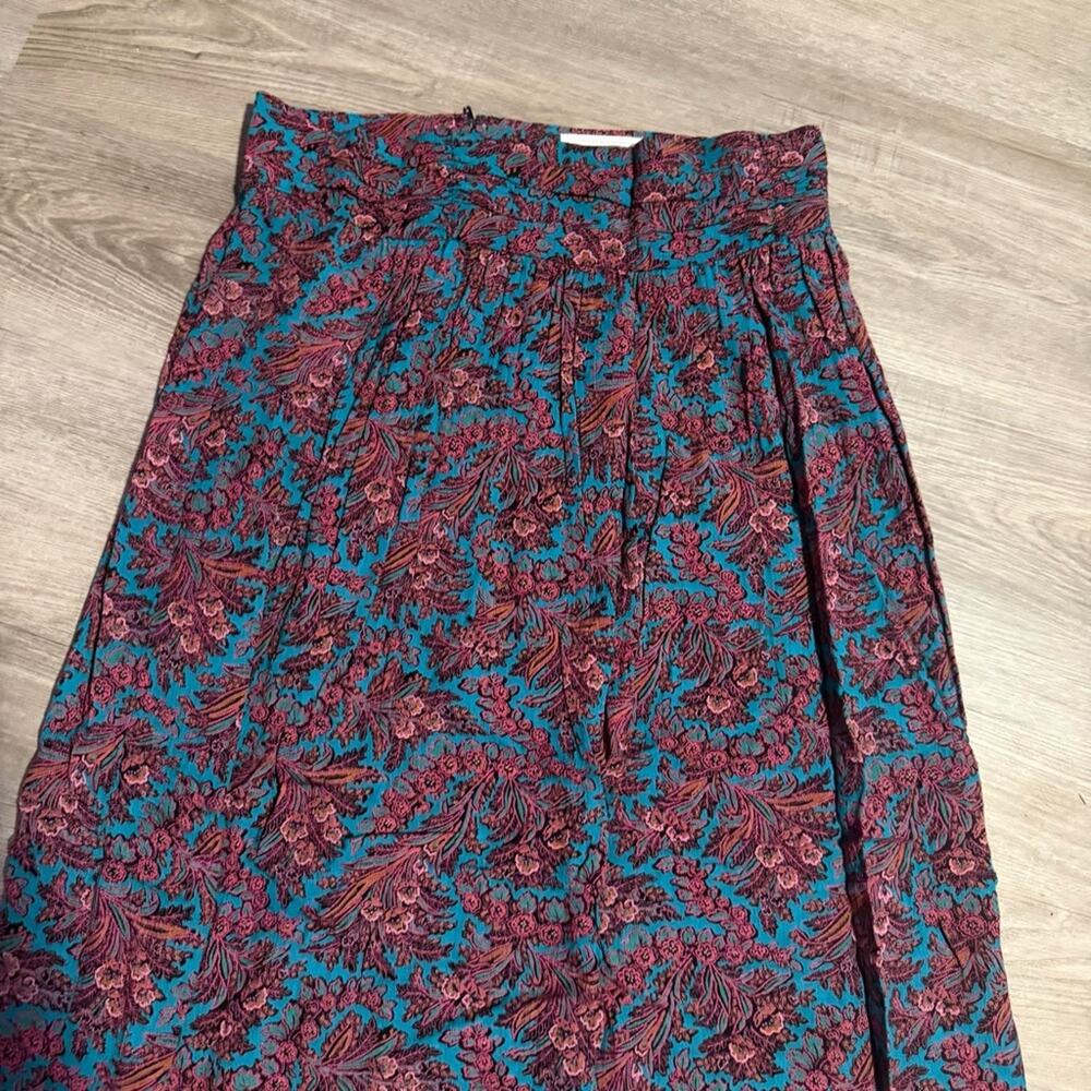 Vintage 90s Teal Paisley Floral Maxi Skirt Boho Cottagecore Indie Vibes Size 8 - Picture 8 of 9